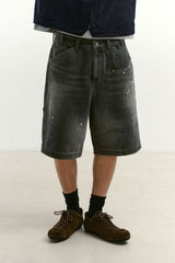エイジスプラッターカーペンターデニムショーツ(Washed Black)
