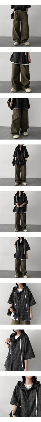 Tiller back banding spandex tight pintuck pleated cotton wide pants