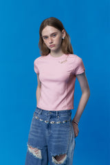 COLLECTION METAL POINT RIBBED T-SHIRT [PINK]