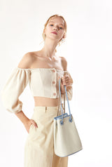 BAZAS bucket leather bag / Bright Ivory