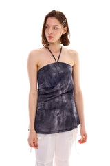 POCKET PRINTING HALTERNECK DRESS / BLACK