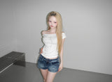 blue wave chrome denim shorts