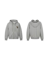 CN leopard patch hooded zip-up