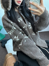 スノーフラワーカラーノルディックツーウェイジッパーニットジップアップ❤🖤🤎🩶🤍5カラー