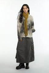 Retro wool blend inkjet printed zippered cardigan sweater