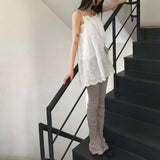 Airu pintuck punching lace layered string tank top mini dress
