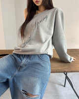 Rainy Lettering Off-Shoulder Sweatshirt