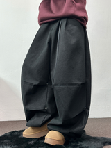TWO PINTUCK RIVET BELT BALLOON LONG PANTS 🤎🖤💙3COLOR