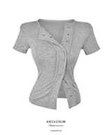 Kelly Snap Button Ribbed Top (4color)