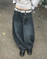 Benil Studded Balloon Fit Washing Denim Long Pants