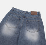 Drain embossed washed balloon denim pants