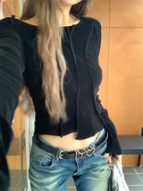 Back see-through lace long-sleeved T-shirt