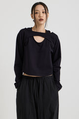 コットンレイヤード長袖Tシャツ, Black