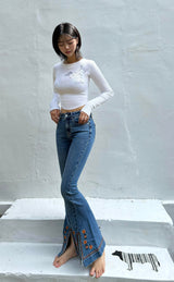 EMBROIDERED SPANDEX BOOTCUT DENIM PANTS code 18303