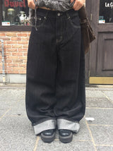 Muel Back Adjust Roll-Up Raw Denim Pants