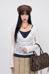 カウルネック レーストップス (IVORY, PINK)