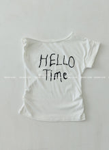 アンバランスオフショルダーレタリング半袖Tシャツ