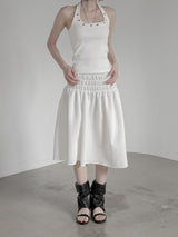 Seersucker smocked midi skirt