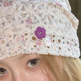 floral button beanie ivory