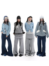 Summon Oak Glove Pocket Fake Two piece Sanitary Pants Women's Velvet Style 2024 New Straight Loose Wide Leg Casual Pants