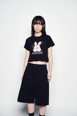 25SSナインティーズレトロバニーウーマンショートスリーブTシャツ ブラック