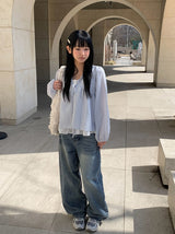 Anna Stripe Lace Frill Layered Blouse