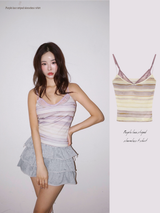 Purple Lace Stripe Sleeveless T-shirt 2