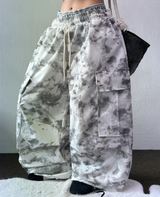 MARBLE WASHING TWO PINTUCK CARGO PANTS ❤🖤🩶🤍3COLOR