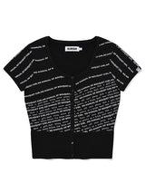 BOUQUET GIRL WORDING SHORT SLEEVE CARDIGAN [BLACK]