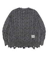 MABEL R-NECK DAMAGE CABLE KNIT UNISEX (2COLOR)