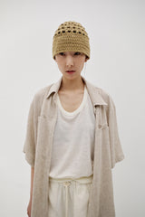 Linen oval neck knit, Cream