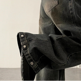 Allt Hem Snap Pin Tuck Washed Denim Wide Pants