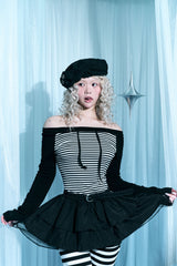 Stripe color off-shoulder T-shirt
