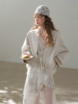 Lace Trim Embroidery Cream Spring Jacket Soft Feminine Casual Outer