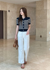 Hazel Stripe Puff Knit Cardigan