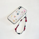 ROSE Blend Crystal Beaded Strap Red / Phone Bag Charm Flower Gift