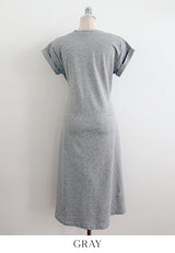 Peta Roll-Up Cap Sleeves Flare Tie Long One Piece