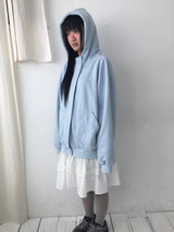 button flower hood zip-up