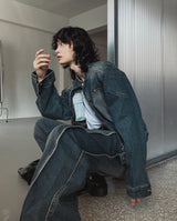 オーシャンウォッシュサイドカットデニムパンツ