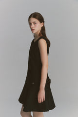 Back Ribbon Tweed Dress Black