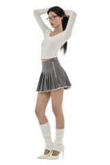Crepe lace pleated skirt, Gray
