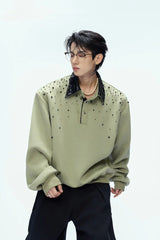 Pearl Sequin Colorblock Polo Sweatshirt