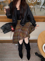Prague Check Unbalanced Frill Midi Skirt