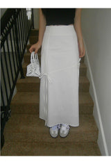 Work White Ribbon Long Skirt