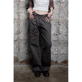 TWO-TONE FLOWER STRAIGHT JEAN