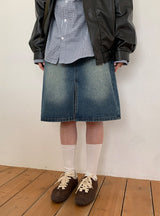 Sapney Incision Denim Midi Skirt