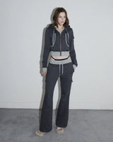 Cropped Hooded Zip-up Jacket Charcoal x Melange gray