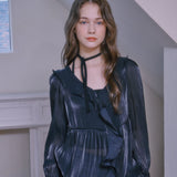 See-through Ruffle Blouse - PEARL BLACK