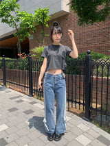 レース3ラインデニムジーンズ