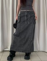 Pigmented Rope Cut Cargo Long Skirt